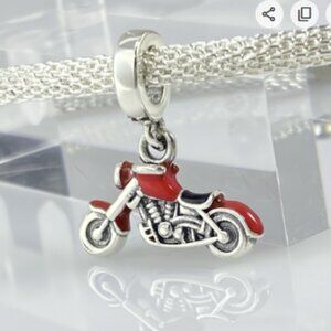Silver with Black or Red Enamel Motorcycle Dangle Charm